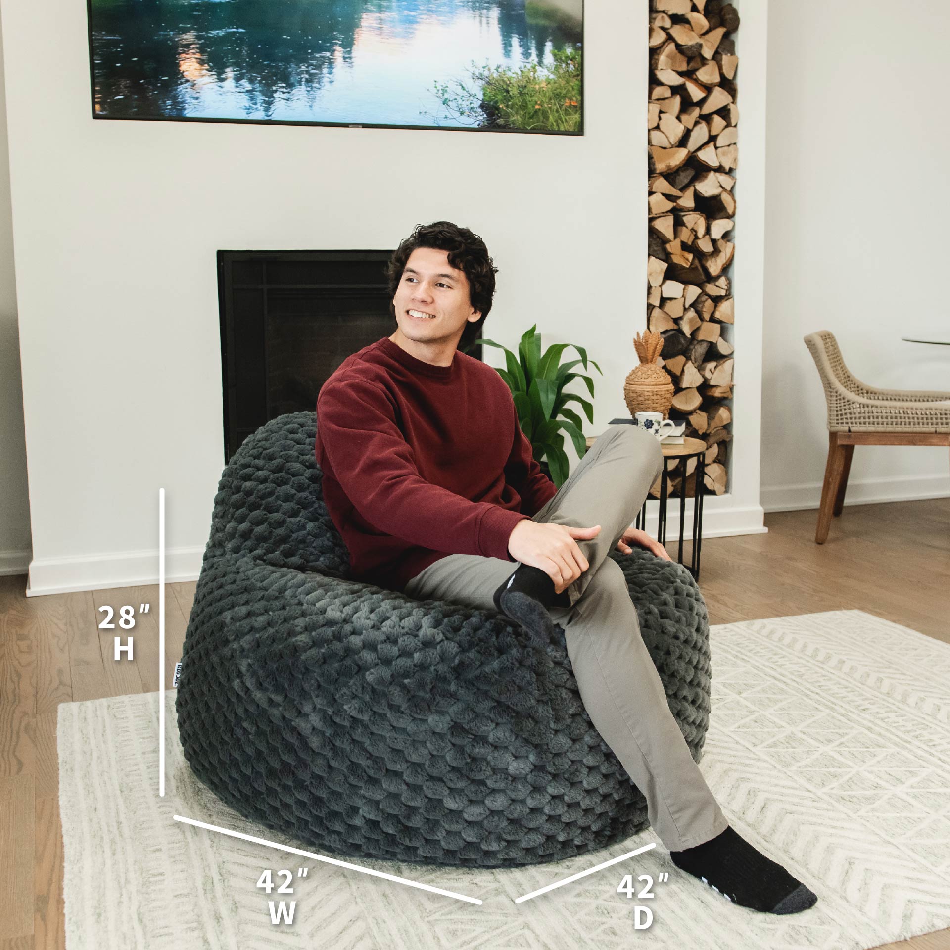 11722239_Big-Joe_Chilloway_Bean-Bag-Chair_Charcoal_Honeycomb-Plush_Dims Chilloway® Lounger - Image 1