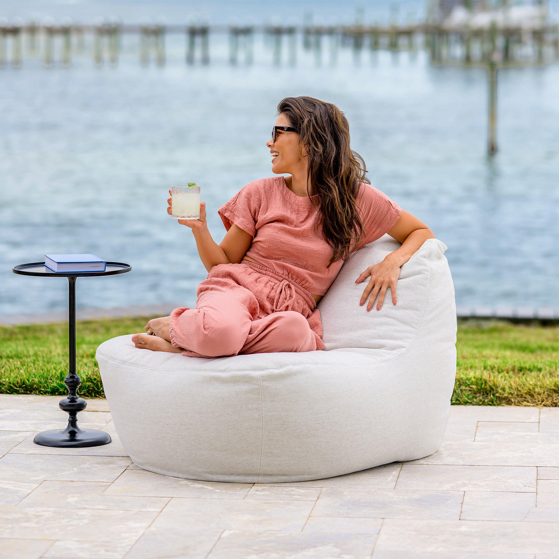 61462344_Big-Joe_Luft_Bean-Bag-Patio-Chair_Sunlit-Ivory_Outdoor-Performance-Linen_Lifestyle-6 Luft Chair™ - Image 1