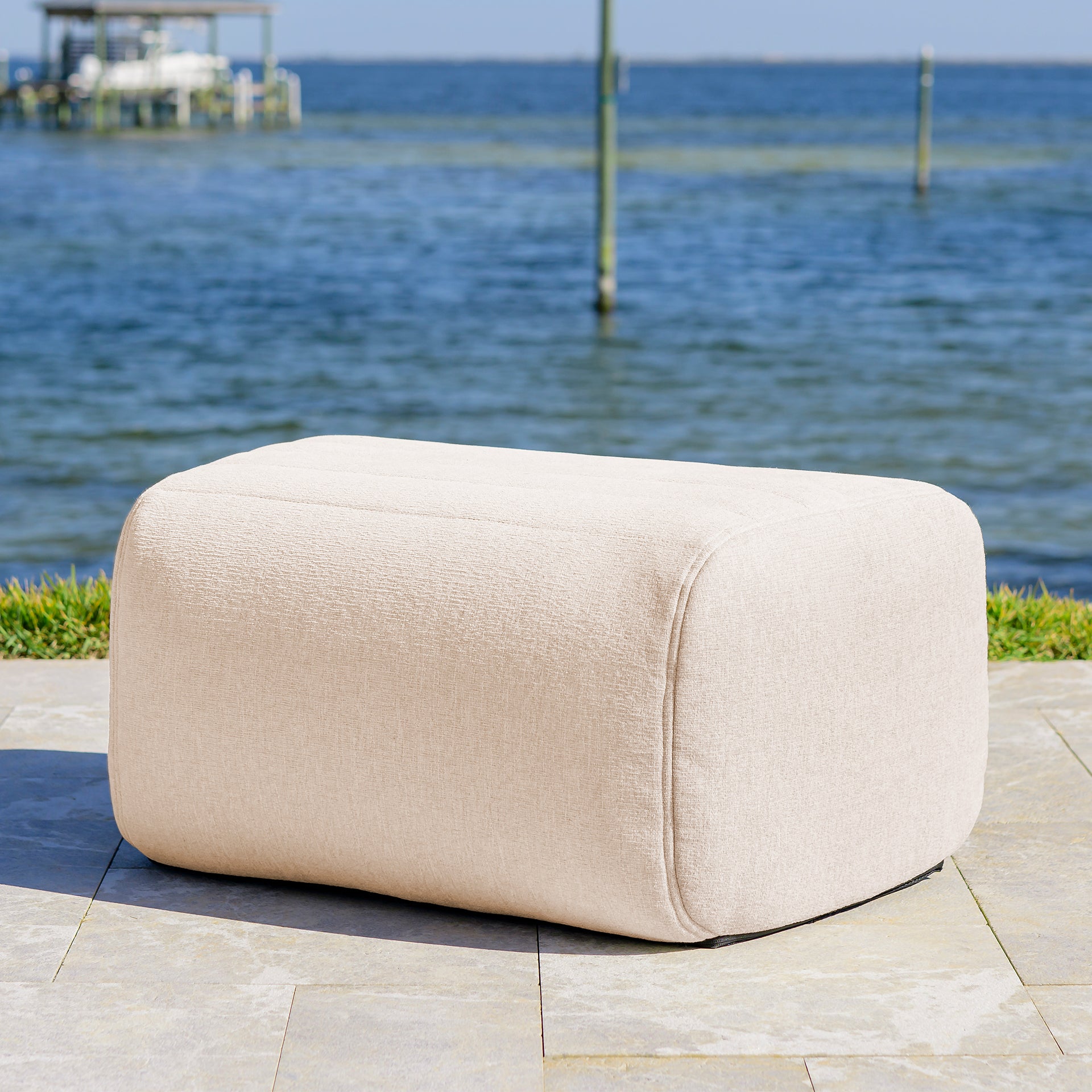 80062327_Big-Joe_Ottoman_Solvana-Outdoor-Sectional_Sunlit-Cream_Outdoor-Performance-Linen_Lifestyle-1 Solvana™ Outdoor Ottoman - Image 1