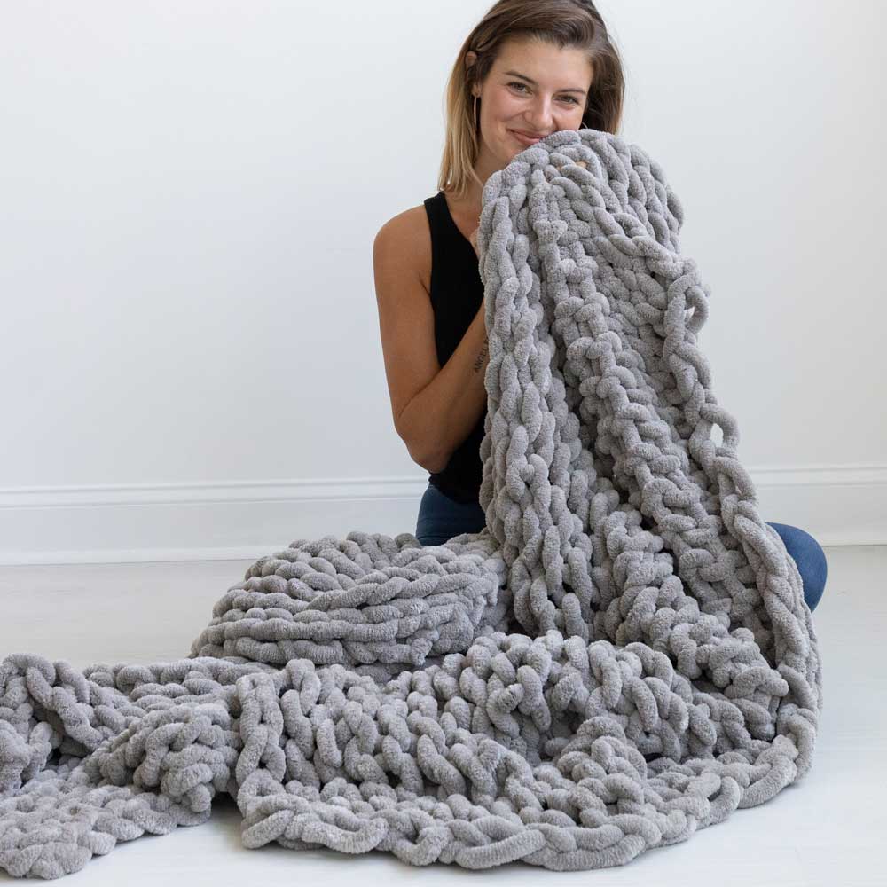 BIGLOViE_InfiniteChunkyKnitMinky_BigMist_174 INFINITE CHUNKY KNIT BLANKET | MINKY | BIG - MIST - Image 1